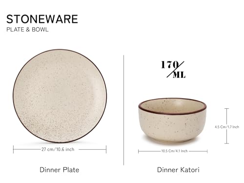 Image of Bodhi House Solid Handcrafted Stoneware Ceramic Dinner Set, Dish Set Serving, Microwave and Dishwasher Safe, Bone-ash Free, Crockery Set for Dining and Gifting (Beg-SPCK, Pack of 18 (6F+12K))