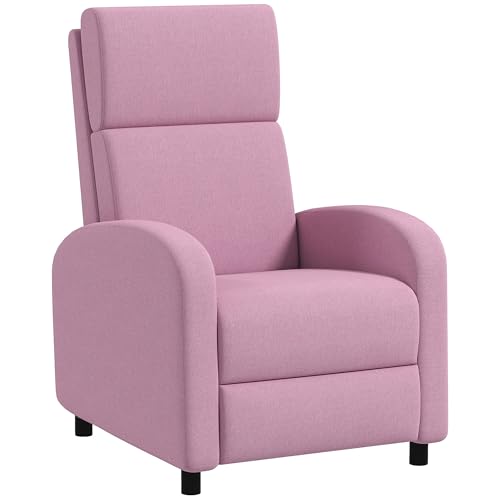 HOMCOM Sillón Relax Reclinable Manual Sillón Relax Tapizado en Lino Sintético con Reposapiés Respaldo Alto Carga 120 kg Butaca Reclinable para Dormitorio Oficina Rosa