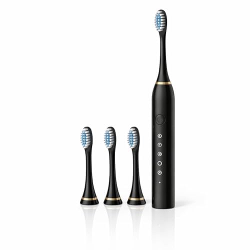 Image of Aura Essentials Sonic Electric Toothbrush for Adults & Kids | 5 Cleaning Modes | 34000 Strokes /Min | USB Rechargeable | 4 Brush Heads | Waterproof IPX7 | Deep Cleaning Electric Tooth Brush