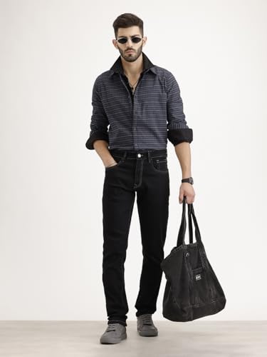 Image of WROGN Men's Cotton Blend Jeans | Solid | Slim Fit