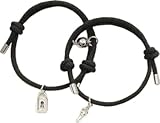 2pcs Couples Bracelets for Women Men, Connecting Bracelets for Couples, Lock and Key Matching Bracelets for Best Friend Boyfriend and Girlfriend (black/black)