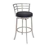 Armen Living Viper 30' Bar Height Swivel Barstool in Black Faux Leather and Brushed Stainless Steel...