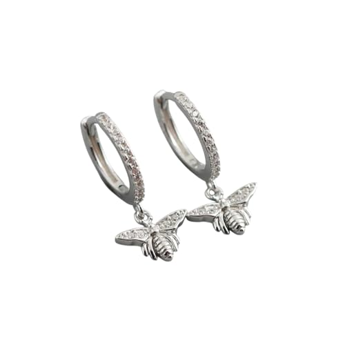Boucles d'oreilles abeille en argent 925 et zircon pour femme style bohème