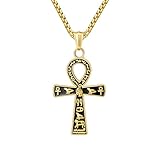 Yaumatea Ankh Cross Pendant Necklace, Ancient Egyptian Coptic Chain, Key of Life, Amulet Protection, Stainless Steel 24 inches (Ankh Cross, Gold)