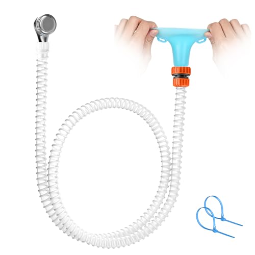 Zhongpu Reach Slip-On Tub Hose for Bathtub Faucet Ear-Tab Zip-Tie Connector Handheld Sprayer Head No-Install Faucet Hose Attachment for Hair Washing & Cleaning 5 ft Fits Spouts up to 3 in