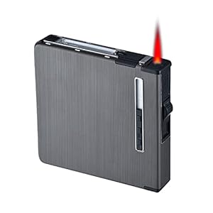 CAM2 Sigarettenetui met aansteker, auto-uitworp, voor 20 sigaretten, elegant ontwerp sigarettenbox met elektronische aansteker, oplaadbaar (zwart draadteken)