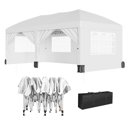 10X20FT Pop Up Wedding Party Tent with 6 Sidewalls, Heavy Duty Commercial Outdoor Canopy All Season Wind & Waterproof Canopy Gazebo with Storage Bag, White