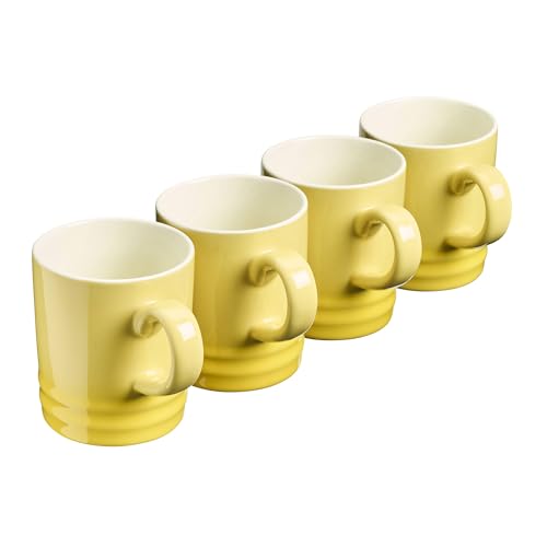 Cooks Professional 4 Piece Colourful Stoneware Mug Set | Tea Coffee Hot Chocolate Drinking Cups | Microwave Dishwasher Refrigerator Freezer Safe | 350ml Capacity | Yellow