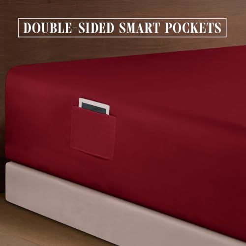 Image of Elegant Comfort Luxury 1500 Premium Hotel Quality Microfiber 4-Piece Sheet Set - Soft, All Around Elastic 18-24 Inches Deep Fitted Sheet - Extra Deep Pocket Sheets, Twin /Twin XL, Burgundy