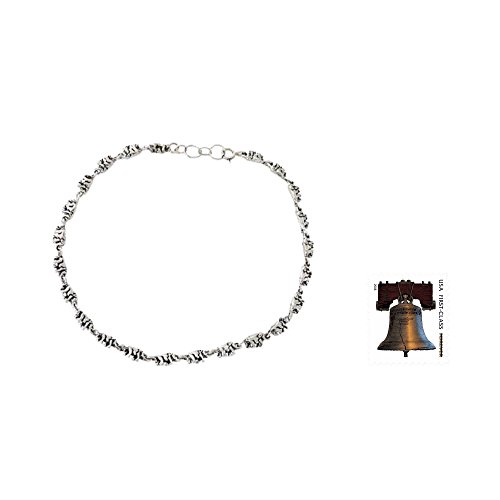 Novica Handmade .925 Sterling Silver Anklet Link Elephant Indian Jewelry No Stone Animal Themed [9.75 In Min L X 10.25 In Max L X 0.2 In W] 'Elephant Parade' #TOP2