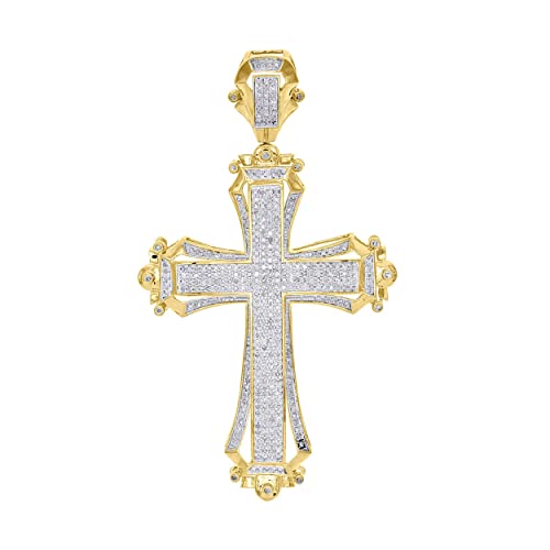 TGDJ 10k Yellow Gold Diamond Cross Pendant, 73 x 40 mm Sparkle-Cut solid Cross Pendant, 1.20 Cttw (I1-I2 Clarity; G-H Color)