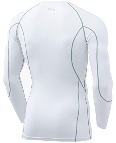 Tsla Men's Upf 50+ Long Sleeve Compression Shirts, Athletic Workout Shirt, Water Sports Rash Guard, Active Long Sleeve White, Xx-Large #TOP1