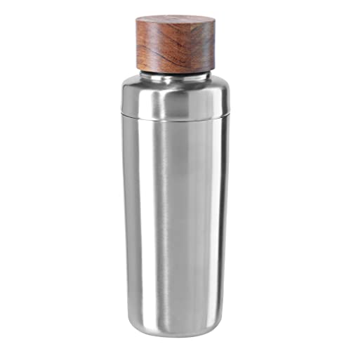 Oggi Modernist Satin Stainless Steel Cocktail Shaker- 26Oz, Acacia Wood Top; Ideal As Martini Shaker, Drink Shaker, Bartender Shaker, Bar Gifts, Cocktail Accessories, Bar Cart Accessories #TOP12