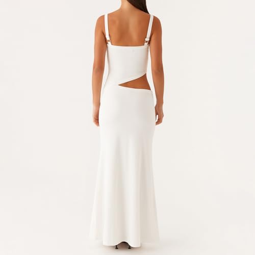 Image of Women Cut Out Maxi Dress Sleeveless Spaghetti Strap V Neck Backless Summer Bodycon Long Dress Party Dress