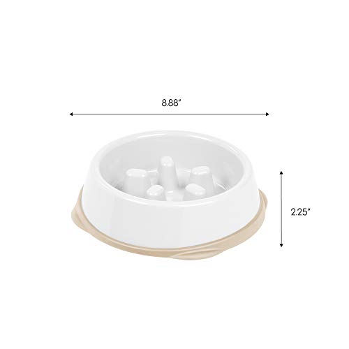 Iris Usa Small Slow Feeder Bowl For Short Snouted Pets, Slow Feeding Bowl With Raised Bumps For Dogs Cats And Other Pets, White/Beige #TOP1