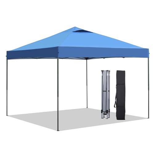 GDY 10x10 Pop Up Canopy Tent, Easy Set up Outdoor Silver Coated Beach Gazebos, Carpas for Pool, Events, Parties, and Camping, Blue.