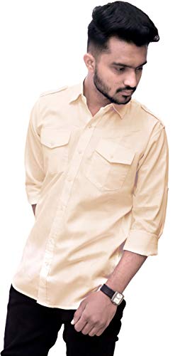 Image of REBANTA Mens Casual Shirt Plain Double Pocket (Maroon, Pure Cotton)