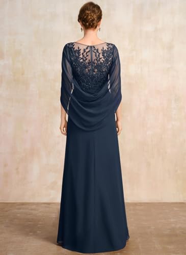 WangLiJun Mother of The Bride Dresses for Wedding with Cape Long Lace Appliques Formal Dresses Chiffon Evening Gowns3