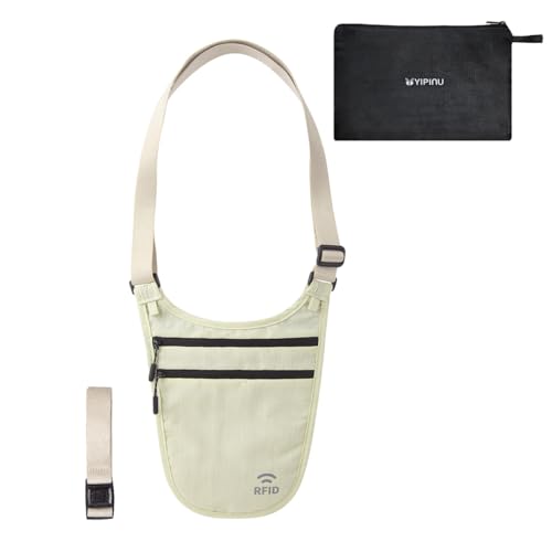 Crossbody Money Belt for Travel Women & Men Hidden, Travel Wallet Pouch - Slim Passport Holde, RFID Blocking Neck Wallet Under Clothes to Protect Cash, Credit Cards and Documents (KHAKI)