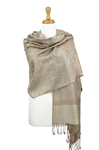 PASKMLNA Paisley Jacquard Pashmina Shawl Wrap Scarf Stole (018-129Beige taupe) - Thumbnail 4