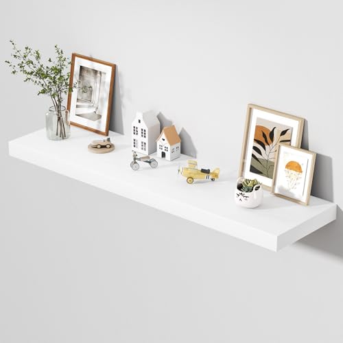 Image of Dreamland 55 inch Floating Shelves for Wall, 12 inch Deep Thicker White Floating Shelves, Wall-Mounted Shelves for Bedroom, Living Room, Kitchen, Bathroom - Set of 1
