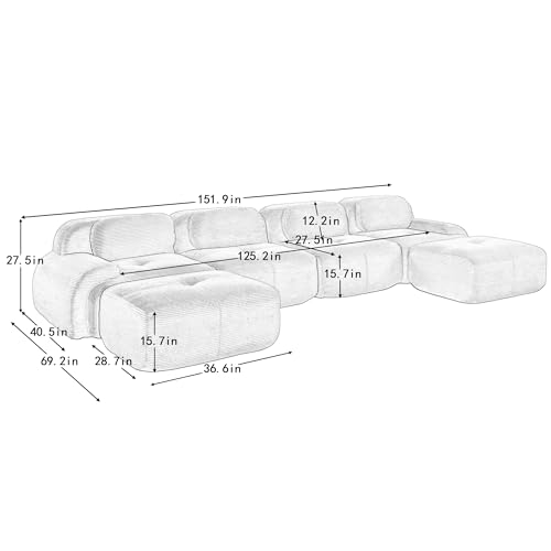 Image of Corduroy Modular Sectional Sofa, Oversized Cloud Couches for Living Room