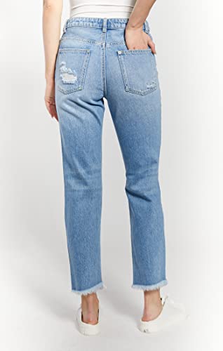 O A T NEW YORK Women's High Rise Straight Relaxed Denim Jeans, with Knee Destruction and Five Functional Pockets3