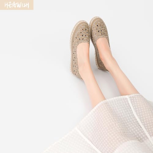 Image of HEAWISH Women's Ballet Flat Daisy Round Toe Dress Shoes Casual Slip On Rope Loafer