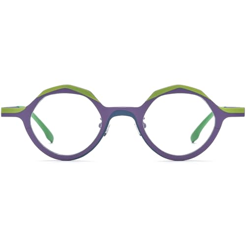 Image of FONEX Colorful Pure Titanium Glasses Frame Women Retro Round Eyeglasses