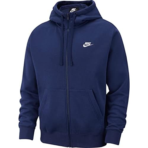 Nike Men’s Sportswear Club Fleece Full Zip Hoodie, Fleece Zip-Up Hoodie Men, Midnight Navy/Midnight Navy/White, S