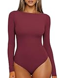 Sukiglam Body Mujer Manga Larga Cuello Barco Bodysuit Tops Básico Ajustado Elegante Leotardo Camiseta Casual Jumpsuit Tops Otoño Invierno Suave Sin Costuras Combinar Interior