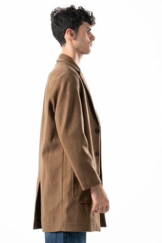 ASTK Men Basic Wool Blend Coat,CAMEL,M