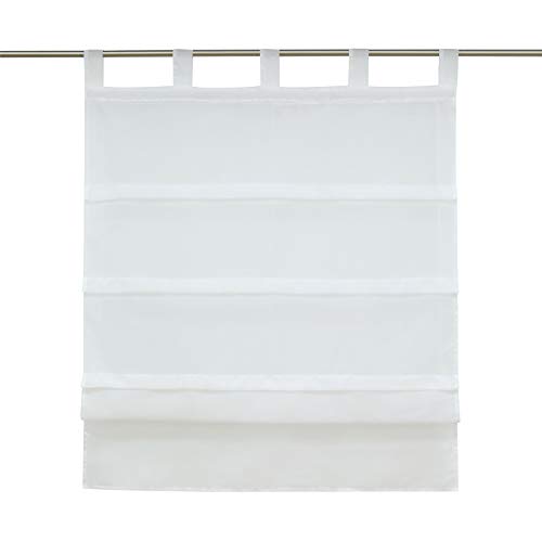 ESLIR Roman Blind with Tabs Kitchen Voile Roman Curtains Transparent Tab-Top Roller Blind Modern Curtains Plain White W x H 140 x 140 cm 1 Piece - Image 2