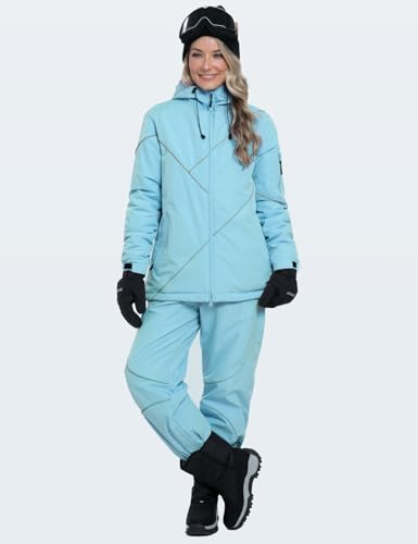 GEMYSE Women\'s Ski Snowsuit Waterproof Windproof Insulated Jacket and Pants Set Winter Warm Snowboarding Coat with Hood(Stillwater Blue,Large)