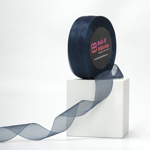 Image of Bells&Whistles Sheer Organza Ribbon | Pack of 2 | Length: 50 Yards Width: 1 inch | Christmas, Festive Decoration. (French Navy Blue)