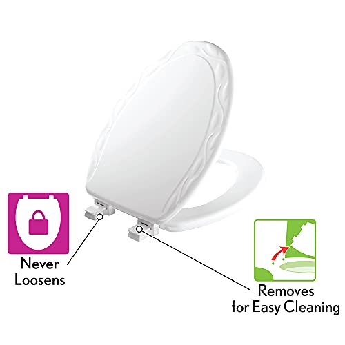 Mayfair 34Eca 000 Sculptured Ivy Toilet Seat Will Never Loosen And Easily Remove, Round, Durable Enameled Wood, White #TOP2