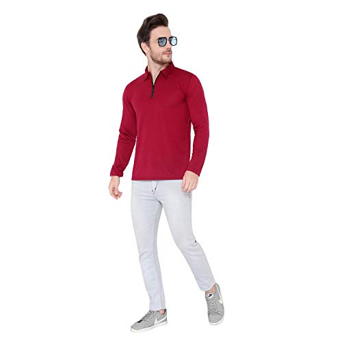 Image of Men's Cotton Blend Full Sleeve Zip Neck Polo T-Shirt (Pack of 1)