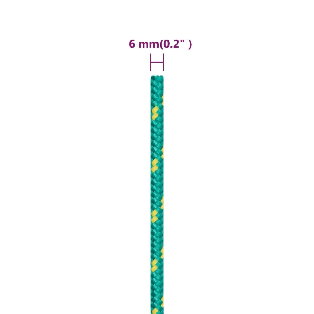 Cuerda para barco verde, 6 mm, polipropileno, 250 m, cuerda resistente para velero, cuerda para amarre, camping y pesca, resistente a la intemperie, resistente a la abrasión y versátil