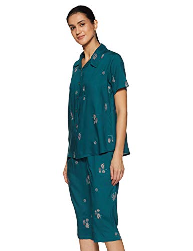 Image of Longies Women's Rayon Pyjama Night Suit Regular Capri Set ((LGRCSSY005 Blue Small) S)