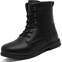 situkeke Ankle Boots for Boys Girls Waterproof Side Zipper Lace Up Kids Black School Boots Leather Walking Boots High Top Ankle Booties,Black EU34