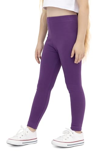 Lilax Girls' Basic Solid Full Length Cotton Soft Leggings (5, Purple)
