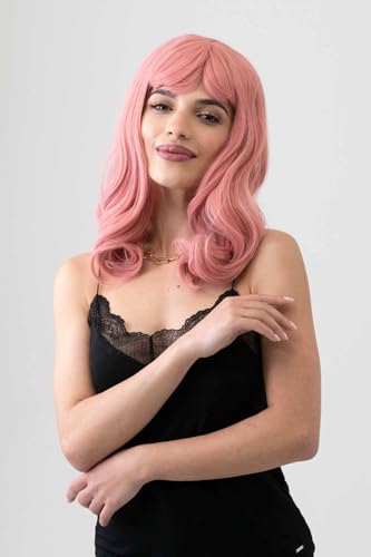 Perruque rose poudré haute qualité frange courte vintage Paloma - 3