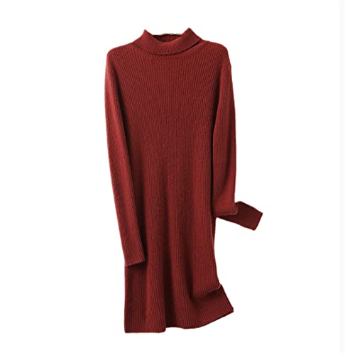Robe midi en laine tricotée manches longues vêtement chaud femme rouge M