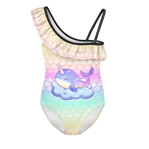 Image of Girls Swimsuit One Piece Ruffle Swimsuit Non-Slip Straps UPF 50+ for Girls Size 3-14 Years
