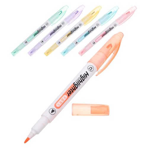 OFFSCH Marcadores Fluorescentes de Doble Punta 6 Unidades Punta Ancha y Fina Colores Pastel Suaves Ideales para Estudiantes y Oficina Diseño Ergonómico para Subrayar y Resaltar