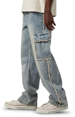 PacSun Men's Dylan Baggy Jeans Cargo Frayed Light Indigo