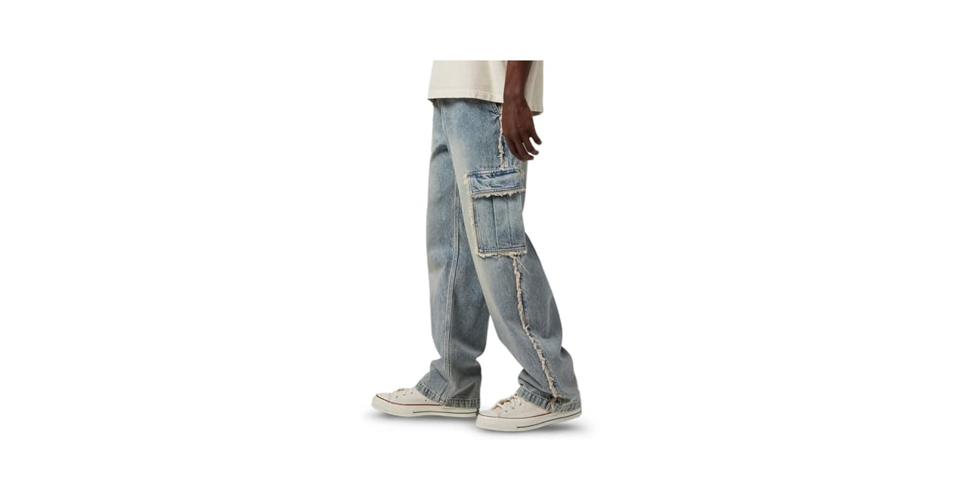PacSun Men's Dylan Baggy Jeans Cargo Frayed Light Indigo