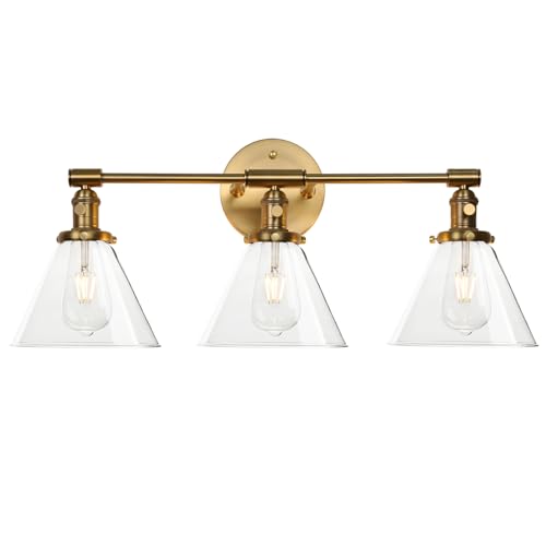 Image of PERMO Vintage Industrial Antique Three-Light Wall Sconces with Funnel Flared Clear Glass Shade (Antique)