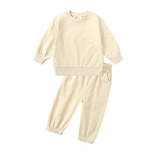 Kids Toddler Boy Girl Sweatsuit Set Long Sleeve Sweatshirt Solid Color Pullover Tops Sweatpants with Pockets