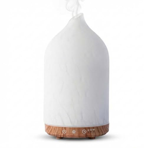 MULIN Diffuseur Huiles Essentielles en Verre Fait Main 100ML, Diffuseur Ultrasonique Silencieux avec Lumière LED, Humidificateur d’Air et Diffuseur Parfum...